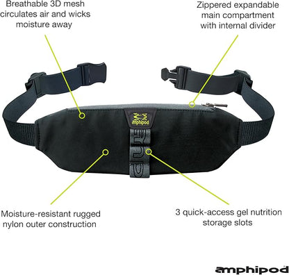 Amphipod AirFlow Trail Pack, Runners Storage Waist Pack Belt for Running & Jogging, Men & Women - Black