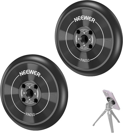 Neewer Magnetic Phone Tripod Mount Adapter with Adhesive Magnetic Ring 2 Pack Compatible with MagSafe iPhone 16 15 Pro Max Plus 14 13 12, 1/4" Thread for Video Recording Selfie Stick Ring Light, PA010