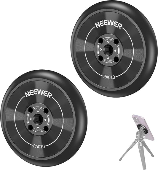 Neewer Magnetic Phone Tripod Mount Adapter with Adhesive Magnetic Ring 2 Pack Compatible with MagSafe iPhone 16 15 Pro Max Plus 14 13 12, 1/4" Thread for Video Recording Selfie Stick Ring Light, PA010