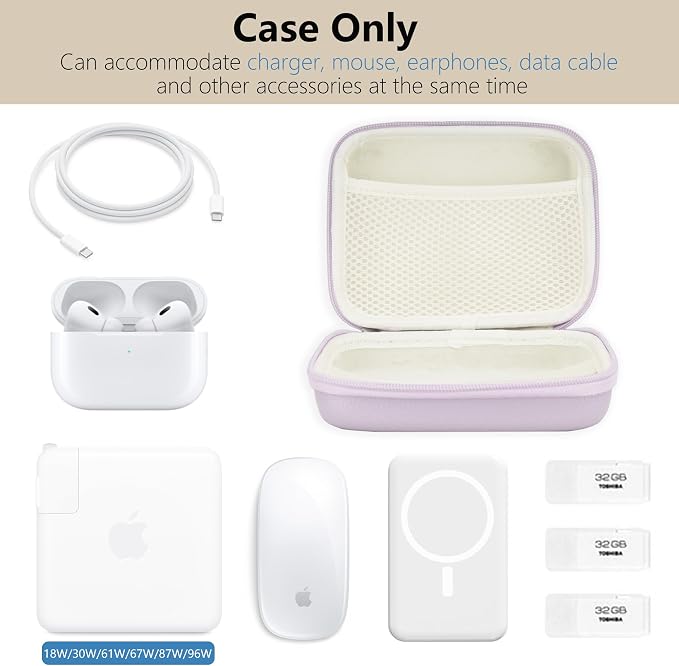 Charger Case for Macbook, Portable Tech Electronic Organizer Bag, Small Travel Storage Pouch for Laptop Accessories, MacBook Power Adapter, Charging Cords, USB Drives, Power Bank (Purple, L)