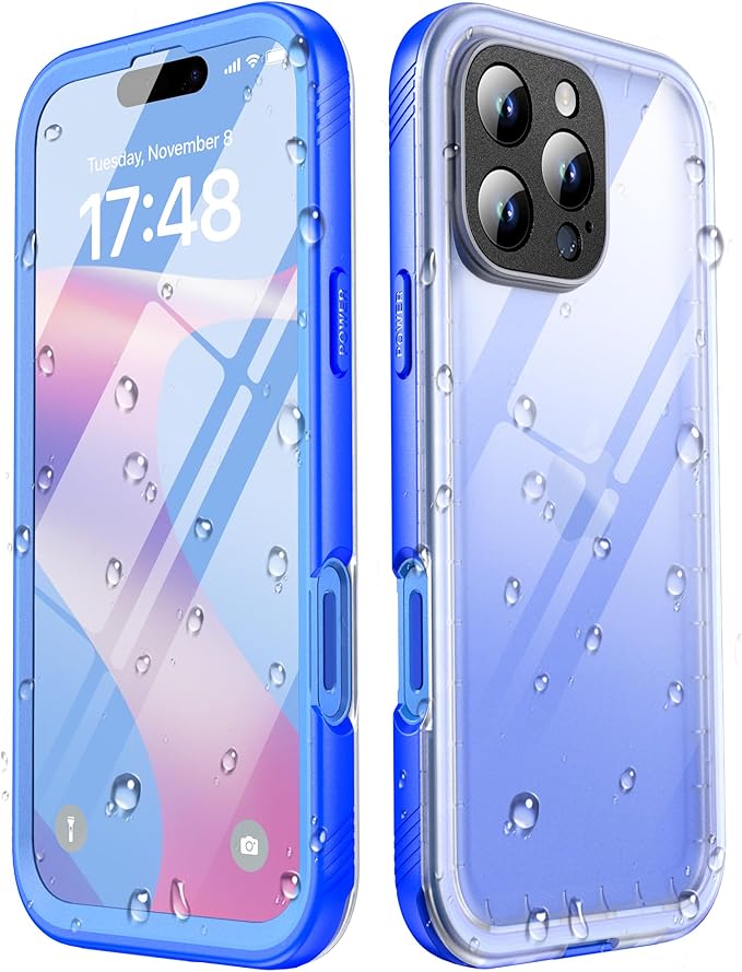 SPORTLINK for iPhone 16 Pro Max Case with Screen Protector,IP68 Underwater/6.6FT Military Dropproof/Dustproof/Heavy Duty Full Body Phone Case for Apple iPhone 16 Pro Max 6.9 inch Blue/Frosted Clear