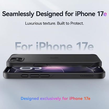 CASEKOO Armor Shockproof for iPhone 17e/ 16e case [16FT Military Grade Protection] Slim Translucent Matte Protective Phone Case Anti-Fingerprint Thin Slim Hard Cover for iPhone 17e/16e 6.1'', Black