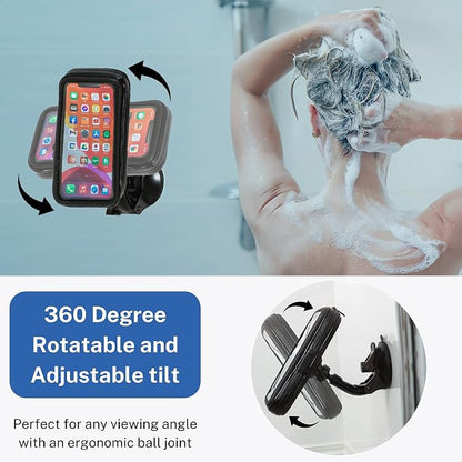 Shower Phone Holder Case Waterproof | Suction Cup Mount for Bathroom | 360 Rotatable & Height Adjustable for iPhone & Android | ShowerPhone by Wumas