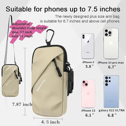 Cell Phone Armbands Running Phone Holder Armband, Phone Holder for Walking, Shoulder Holster Phone Purse Crossbody Bag Phone Pouch (Khaki)