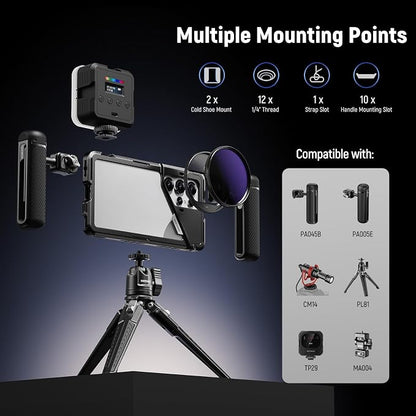 NEEWER S25 Ultra Phone Cage, Mobile Video Rig Phone Stabilizer with 67mm Filter Adapter, 17mm Lens Backplate, T Mount Lens Adapter, Compatible with Samsung Galaxy Moment T Series Lenses, PA082