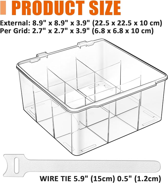 Charger and Cable Organizer Box with 10 Wire Ties, Adapter Storage Box, Plastic Charger Cable Cord Storage Organizer