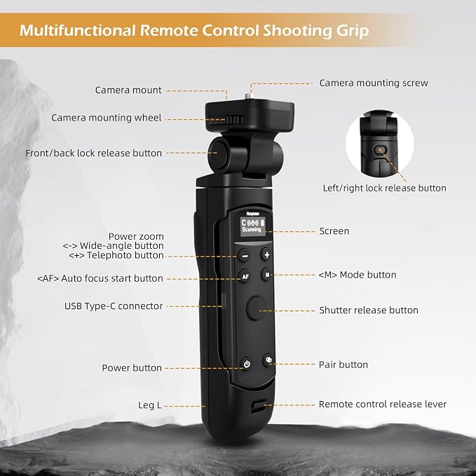 for Canon Tripod Wireless Shooting Grip with Shutter Release - Mini-Tripod with Rechargeable Remote Control for G7 X III/R50/R8/R5/R10/G5 X II/R100/M6 II/M200/M50/R50 V/6D II/V10/V1/SL2, for Vlogging