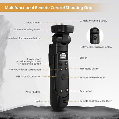 for Canon Tripod Wireless Shooting Grip with Shutter Release - Mini-Tripod with Rechargeable Remote Control for G7 X III/R50/R8/R5/R10/G5 X II/R100/M6 II/M200/M50/R50 V/6D II/V10/V1/SL2, for Vlogging