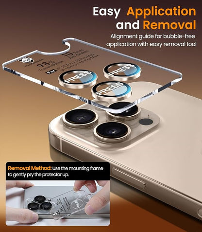 PandaShield 2-Pack Anti-Reflection Camera Lens Protector for iPhone 17/16/15 Pro & Pro Max, Easy Installation, Anti-Scratch,9H Hardness,98% Ultra Clarity,Maintains Original Lens Design-Desert Titanium