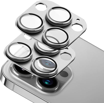 2-Pack Shatterproof Camera Lens Protector for iPhone 13 Pro/13 Pro Max |AR Tempered Glass Strong Adsorption Metal Camera Cover Screen(Silvery)