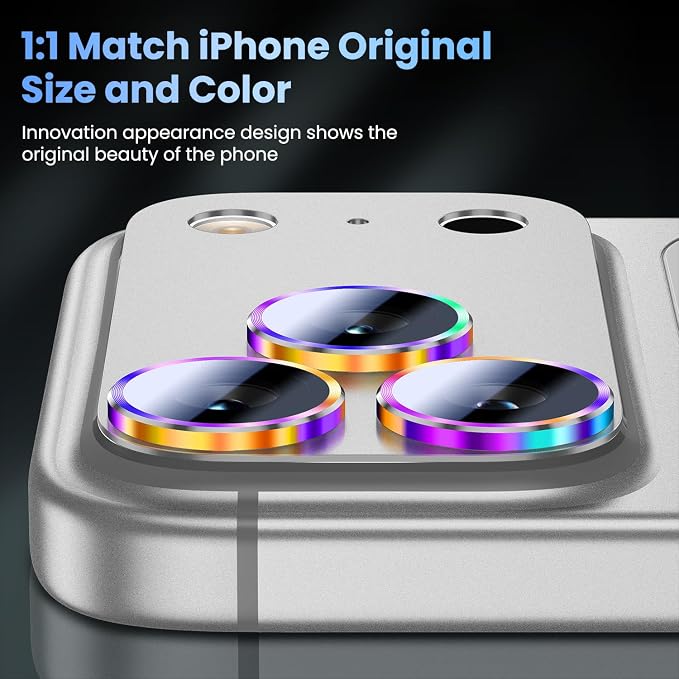Uyiton for iPhone 17 Pro Max Camera Lens Protector, Not Easy to Break [Strong Adsorption][Case-Friendly] Metal Tempered Glass Rear Camera Screen Cover, Colorful Silver