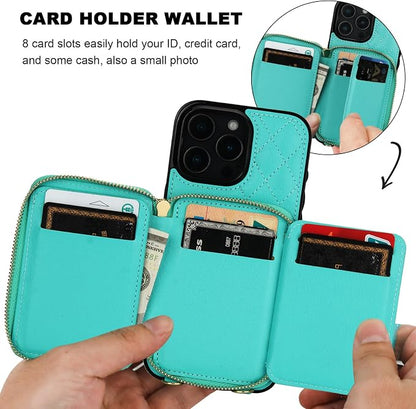 Bocasal Crossbody Wallet Case for iPhone 16 Pro Max, RFID Blocking PU Leather Zipper Handbag Purse Flip Cover, Kickstand Folio Case with Card Slots Holder Wrist Strap Lanyard 5G 6.9 Inch (Mint Green)