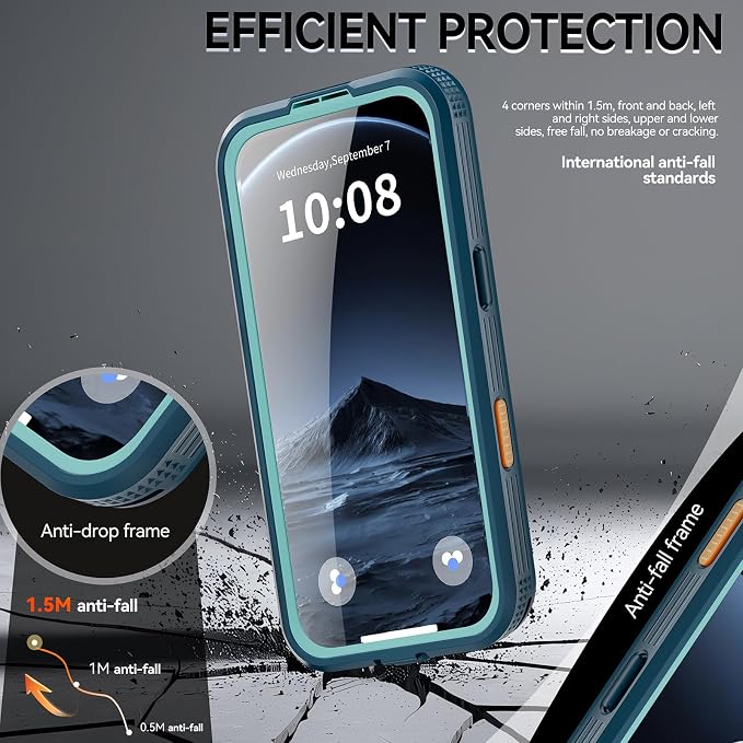 Omio for iPhone Air Waterproof Case Compatible with MagSafe, Magnetic Waterproof Full Body IP68 Underwater Case Built-in Screen Protector Military Grade Shockproof Cover for Men Women Teal