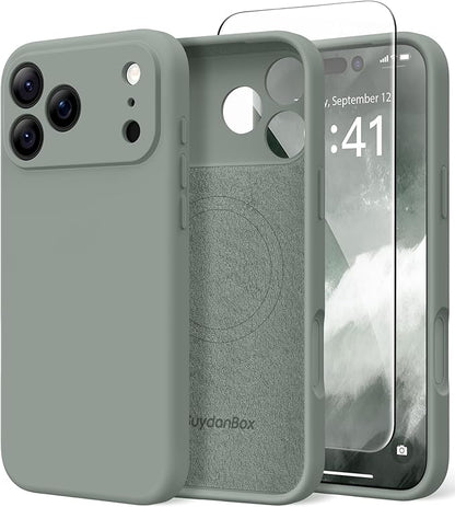 Magnetic for iPhone 17 Pro Case, Compatible with MagSafe, [Full Camera Protection][Screen Protector] Silicone Shockproof Protective Phone Case for iPhone 17 Pro 6.3", Calke Green