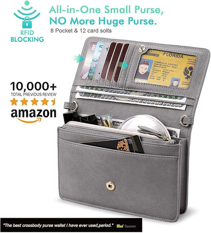 nuoku Women Small Crossbody Bag Cellphone Purse Wallet with RFID Card Slots 2 Straps Wristlet