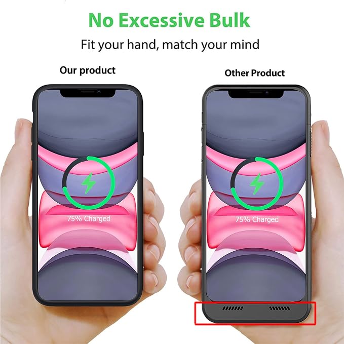 Wireless Charging Case for iPhone 11, 10000mAh High Capacity Portable Rechargeable Protective Battery Case Wireless Charging Compatible with iPhone 11 (6.1 inch) Extended Battery Charger Case (Black)