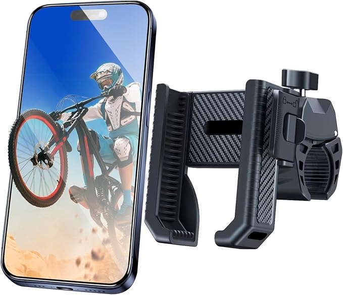 Bike Phone Mount Holder, Motorcycle Phone Mount Handlebar Clamp One-Hand Release & Quick Lock - 360 Degree Rotation Compatible with iPhone & Android Smartphones from 4.5"-7",Black 89001A