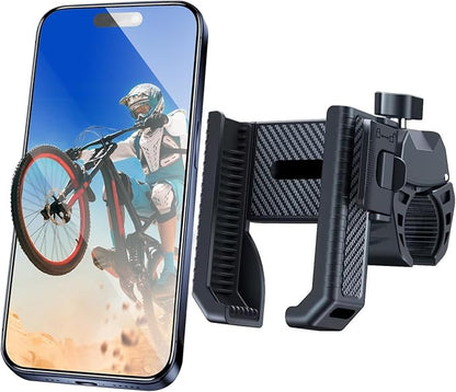 Bike Phone Mount Holder, Motorcycle Phone Mount Handlebar Clamp One-Hand Release & Quick Lock - 360 Degree Rotation Compatible with iPhone & Android Smartphones from 4.5"-7",Black 89001A