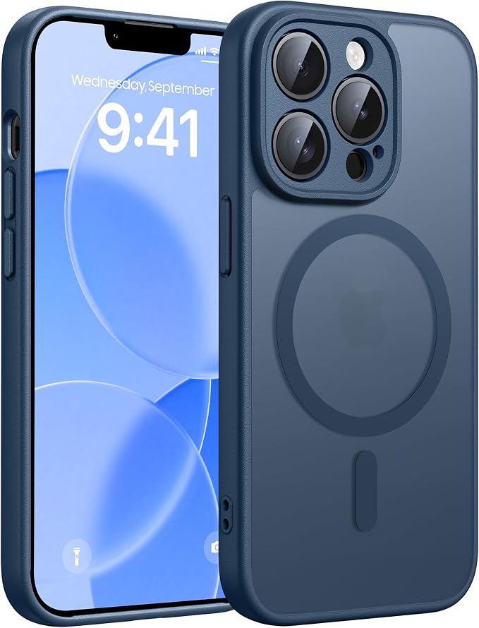 FNTCASE for iPhone 13 Pro Max Case: [Compatible with Magsafe] Translucent Matte Magnetic Cases [Full Camera Protection] Military Grade Shockproof Protective Phone Cover - Blue