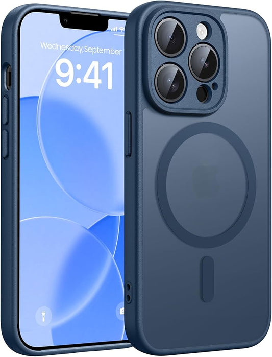 FNTCASE for iPhone 13 Pro Max Case: [Compatible with Magsafe] Translucent Matte Magnetic Cases [Full Camera Protection] Military Grade Shockproof Protective Phone Cover - Blue