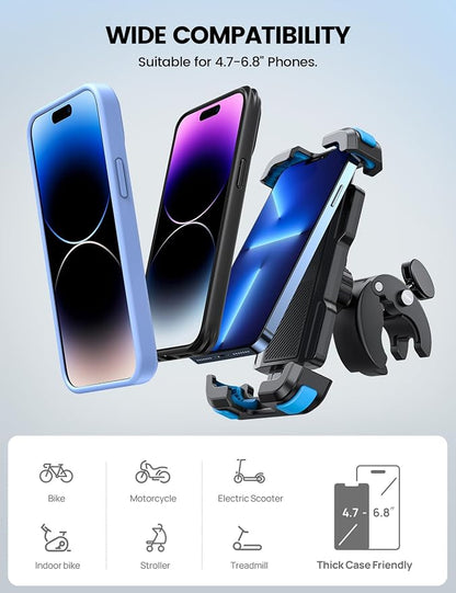 Lamicall Motorcycle Bike Phone Mount - Upgrade Quick Install Handlebar Holder Clip for Bicycle Scooter, Cell Phone Clamp for iPhone Air, 17 16 15 Pro Max, Galaxy, 4.7-6.8" Phones, Blue