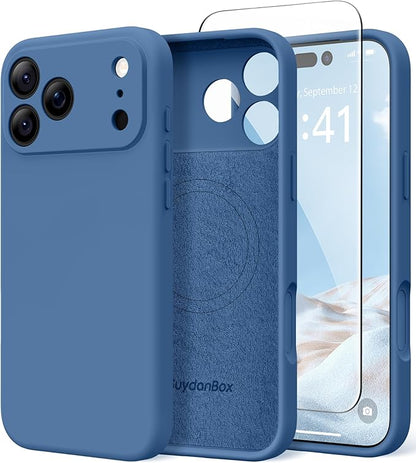 Magnetic for iPhone 17 Pro Case, Compatible with MagSafe, [Full Camera Protection][Screen Protector] Silicone Shockproof Protective Phone Case for iPhone 17 Pro 6.3", Lake Blue