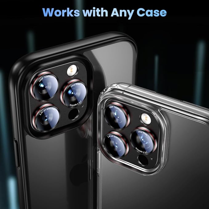 Uyiton Professional Camera Style for iPhone 16 Pro Max/16 Pro/14 Pro Max/14 Pro Camera Lens Protector - [Unique Typography + Phone Lens Red Circle Design] Metal Tempered Glass Camera Cover, Black+Red