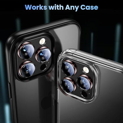 Uyiton Professional Camera Style for iPhone 16 Pro Max/16 Pro/14 Pro Max/14 Pro Camera Lens Protector - [Unique Typography + Phone Lens Red Circle Design] Metal Tempered Glass Camera Cover, Black+Red