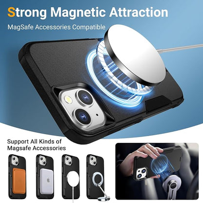 jaroco for iPhone 13 Case & iPhone 14 Case & iPhone 15 Case [Heavy Duty Protection][Compatible with MagSafe][Military Grade Drop Protection][Shockproof] with Non-Slip Removable Phone Cover 6.1''-Black