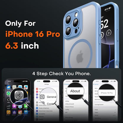 TOCOL for Phone 16 Pro Case, Compatible with Magsafe Charger, Full Camera Protection, Drop Protection, Translucent Matte Phone Case for iPhone 16 Pro 6.3 inch (Light Blue)
