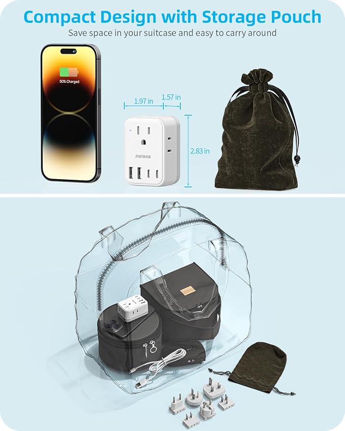 International Power Adapter Set, Travel Adapter, US to EU/UK/AUS/Japan | Travel Plug Adapter, Type F/G/I/C/B/A Detachable Plug, 4 AC Outlets 4 USB Ports (2 USB C), Worldwide Universal Travel Adapter