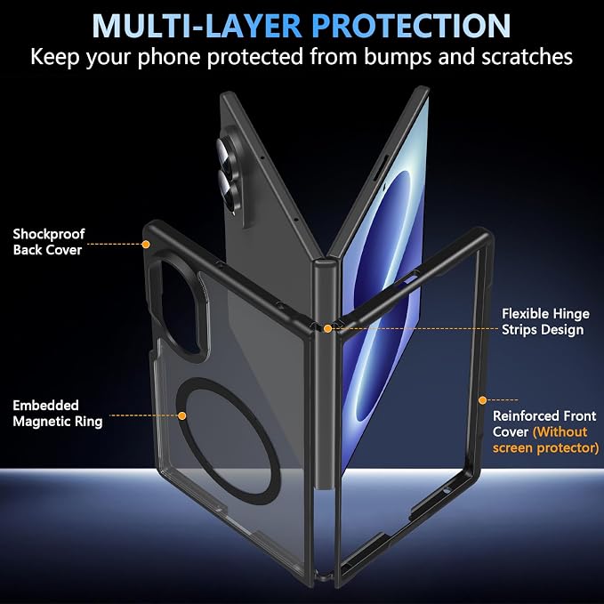Hensinple Magnetic for Z Fold 8 Case, Samsung Galaxy Z Fold 8 Case[Fit for Mag-Safe ] Translucent Matte Military Grade Rugged Protection Shockproof Protective Hard Phone Cases, Black