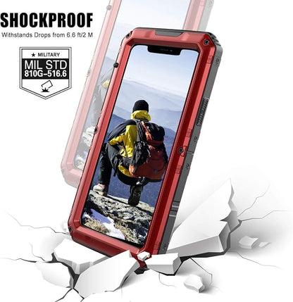 Mitywah Waterproof Case for iPhone 11 Pro, Heavy Duty Military Grade Shockproof Cover Built-in Screen Protection, Rugged Thick Full Body Protect Metal Case for iPhone 11 Pro, Red