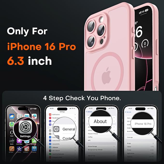 TOCOL for Phone 16 Pro Case, Compatible with Magsafe Charger, Full Camera Protection, Drop Protection, Translucent Matte Phone Case for iPhone 16 Pro 6.3 inch (Light Pink)