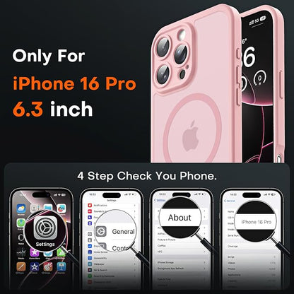 TOCOL for Phone 16 Pro Case, Compatible with Magsafe Charger, Full Camera Protection, Drop Protection, Translucent Matte Phone Case for iPhone 16 Pro 6.3 inch (Light Pink)