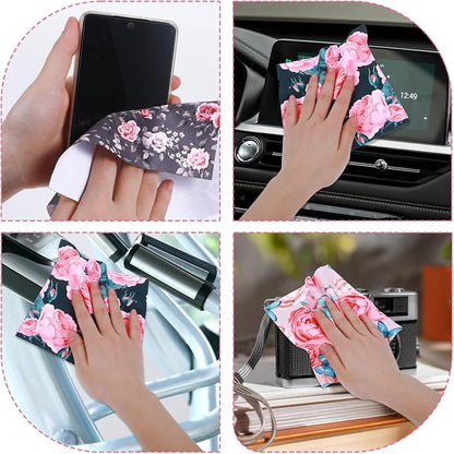 6 Pcs Thickened Glasses Cleaning Cloth Elegant Flower Design Microfiber Cleaning Cloth Multi-Colored Eyeglass Lens Cleaner Cloths for Sunglasses Camera Lenses Cell Phone LCD TV Screens
