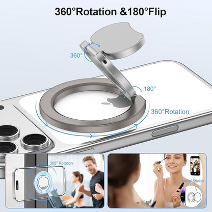 Magnetic Phone Ring Holder for MagSafe, Dual-Side Magnetics Gym Phone Grip Stand Ring Grip Kickstand for iPhone 17/16/15/14/13/12 Series MagSafe Case Android Phone, Compatible Magnetic Car Mount, Grey