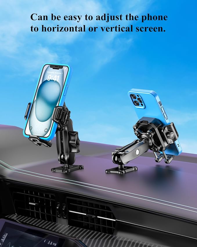 BRCOVAN Anti-Theft Phone Mount Holder with Vibration Dampener [1s Lock & Release] [Camera Friendly] with Aluminum Medium Arm & Square Base, for Car Boat Truck Motorcycle ATV UTV, Fit 5.4-7.2'' Phones