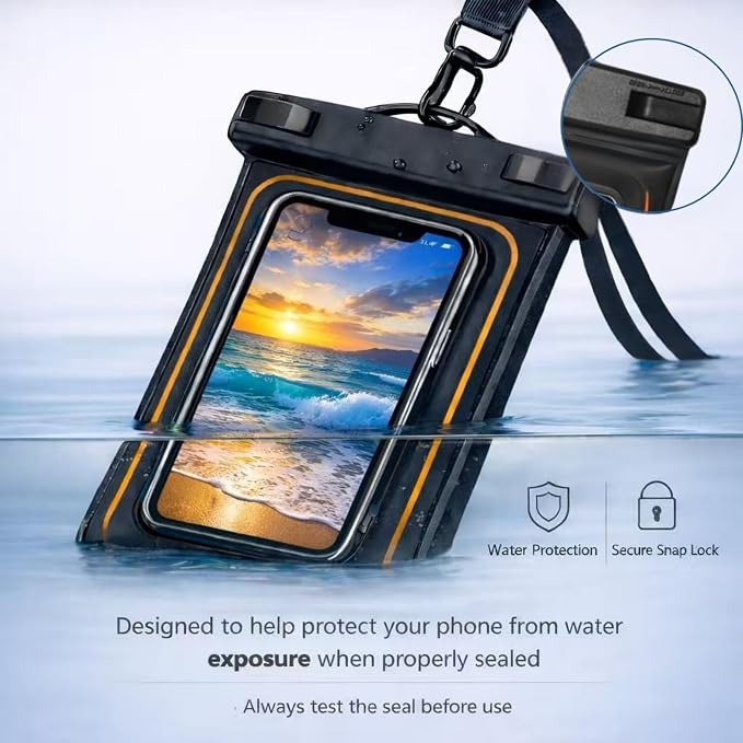 2-Pack IPX8 Floating Waterproof Phone Pouch, Dry Bag with Lanyard, Fits up to 7.2”, Compatible with iPhone 16/15/14/13 Pro Max, Galaxy S25/S24 Ultra, Pixel for Snorkeling, Kayaking(Black-Black)
