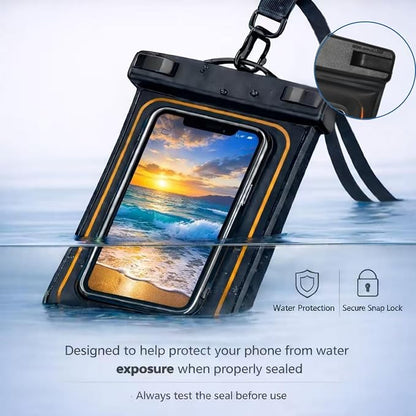 2-Pack IPX8 Floating Waterproof Phone Pouch, Dry Bag with Lanyard, Fits up to 7.2”, Compatible with iPhone 16/15/14/13 Pro Max, Galaxy S25/S24 Ultra, Pixel for Snorkeling, Kayaking(Black-White)