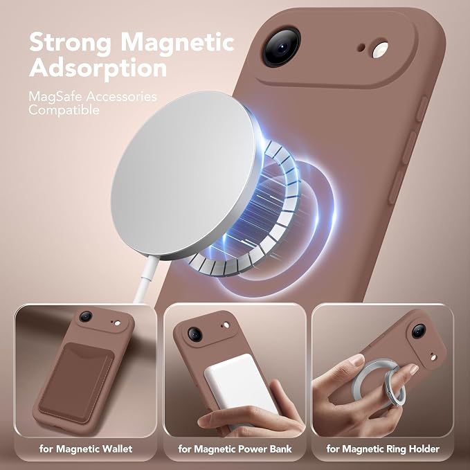 Magnetic for iPhone Air Case, Compatible with MagSafe, [Full Camera Protection][Screen Protector] Silicone Shockproof Protective Phone Case for iPhone 17 Air 6.5", Brown