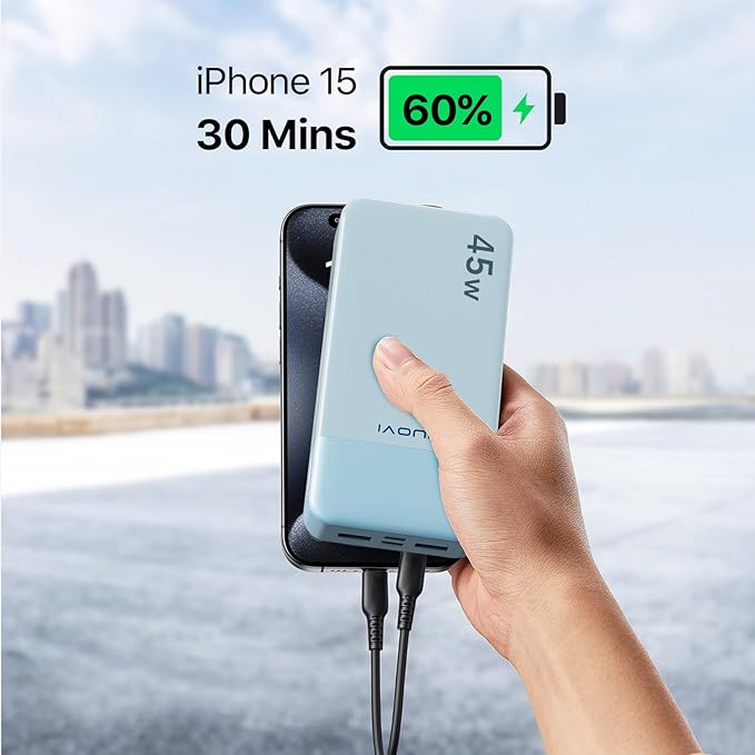J2621 Power Bank Portable Charger 20000mAh 45W, PD3.0 QC 4.0 Fast Charging Battery Pack with LED Display,2 USB-C,2 USB-A for iPhone 15 16, MacBook