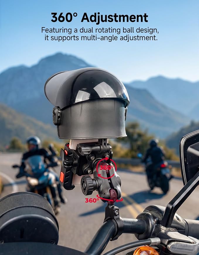 KEMIMOTO Motorcycle Phone Mount with Sun Hat, 360° Adjustable Quick Release, Anti-Vibration, Anti-Theft Phone Holder Fits 4.7"-7.2" Smartphones for Bike, ATV, Scooter, Golf Cart
