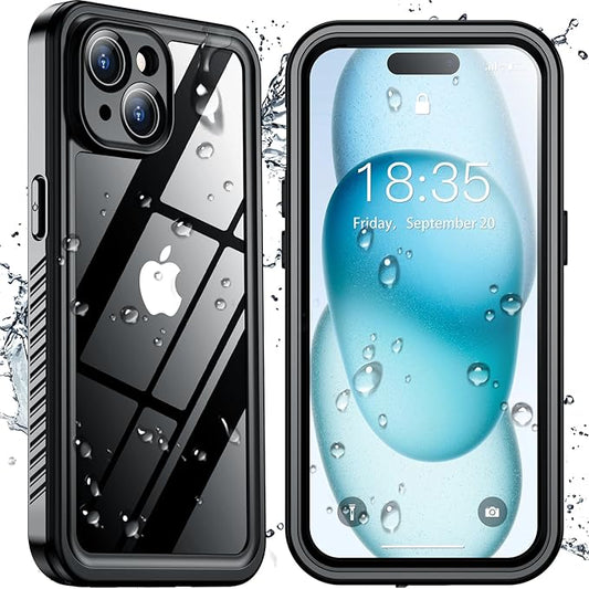 SPIDERCASE for iPhone 15 Case Waterproof, Built-in Lens & Screen Protector, Full Heavy Duty Protection, 12FT Military Shockproof, Dustproof Phone Case,Black