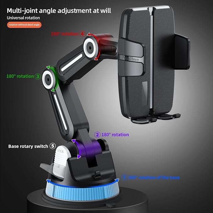 Ultra-Strong Suction Cup Phone Mount for Car - Anti-Shock & Noiseless Dashboard & Windshield Holder, 360° Adjustable Hands-Free Mount for All Smartphone (01)