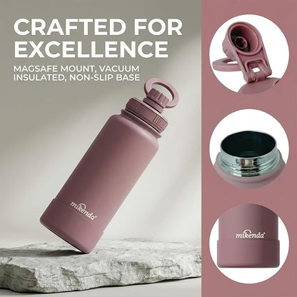 32oz Insulated Tumbler with Magnetic Phone Holder, Gym Water Bottle | Leak Proof Lid, 24hr Cold & 12hr Hot, Non-Slip Base | Travel Mug, Reusable & Eco-Friendly (smoky pink, 32, ounces)