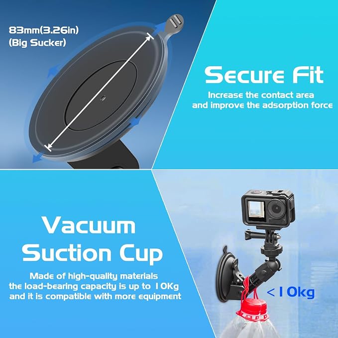 Pocket 3 Suction Cup Mount, Car Windshield Window Dash Holder Kit with Expansion Adapter for Insta360 X4 X5 X3 Go 3S for GoPro Max Mini Hero 13-7 Pocket 3 2 Action 5 Pro 4 Accessories