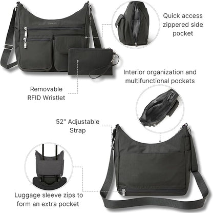 Baggallini womens Everywhere Bagg Crossbody Women 11x9 Lightweight Nylon Hobo Water-resistant Travel Bag W/Rfid