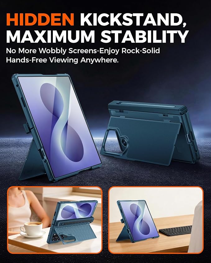 NINKI for Samsung Galaxy Z Fold 8 Ultra Case with S Pen Holder & Stylus & Invisible Kickstand, Magnetic Screen Protector Hinge Phone Cover for Samsung Z Fold 8 Ultra Case with S Pen Holder – Blue
