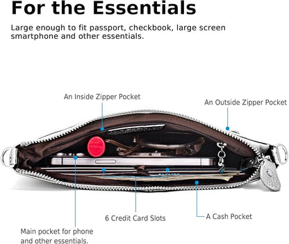 befen Genuine Leather Wristlet Clutch Wallet Purses Small Crossbody Bags for Women with RFID Blocking Card Slots